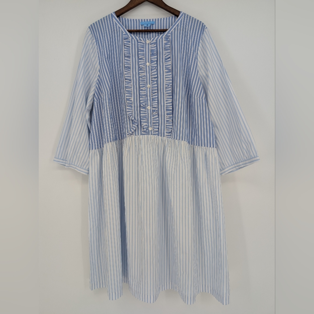 Draper James Blue Striped Cotton Shirt Dress XXL Relaxed Fit Coastal Vacation